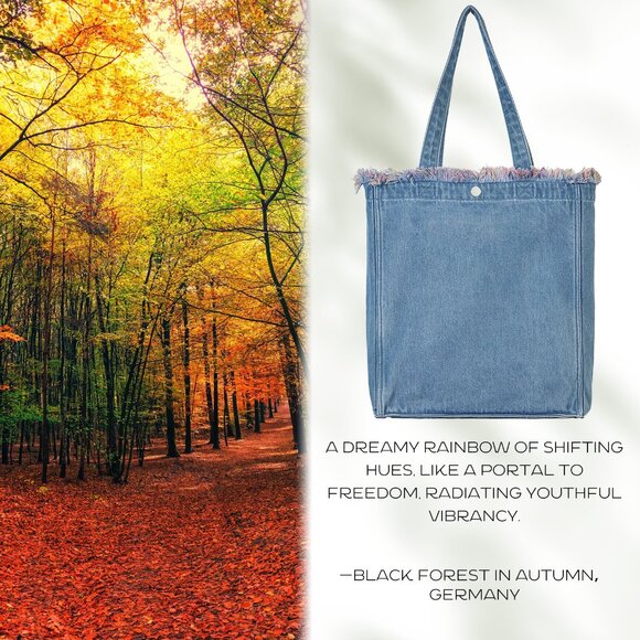 Brand New with Tag - Forest-Inspired Red Fringe Boho Denim Tote Bag for Women - Picture 2 of 8